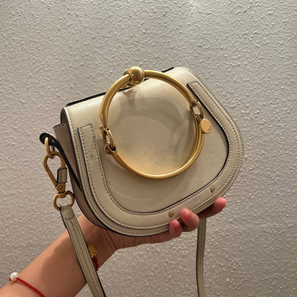 CHLOE Calfskin Suede Small Nile Bracelet Bag Airy Grey